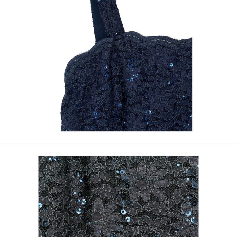 Alex Evenings dress navy blue lace sequin sleeveless satin size 8 - Picture 3 of 3